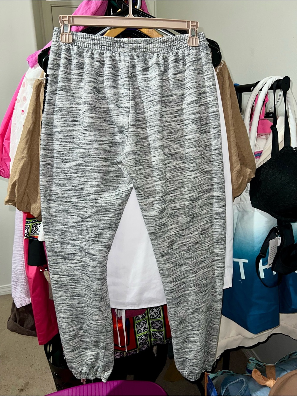 Vintage PINK Victoria's Secret Gray Marled Sequin Bling Logo Hoodie & Jogger Set - Picture 7 of 16